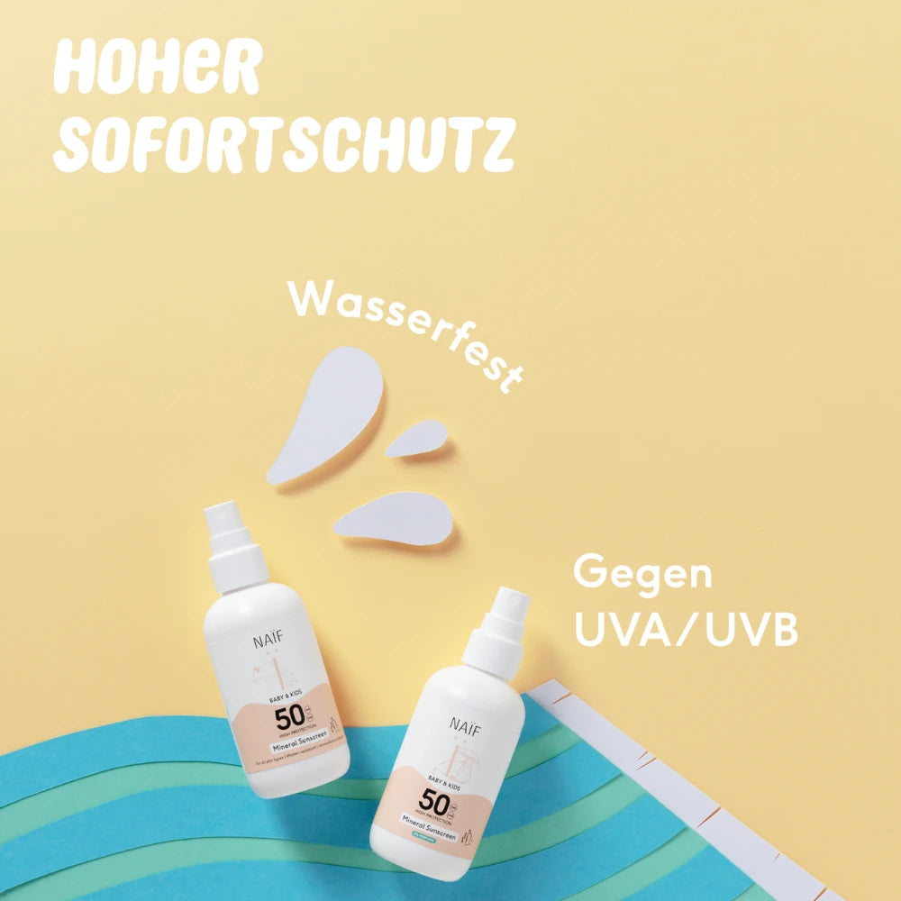 Sonnenschutzspray für Babys & Kinder SPF 50 | 100 ml | Parfümfrei | Naïf | V Welt